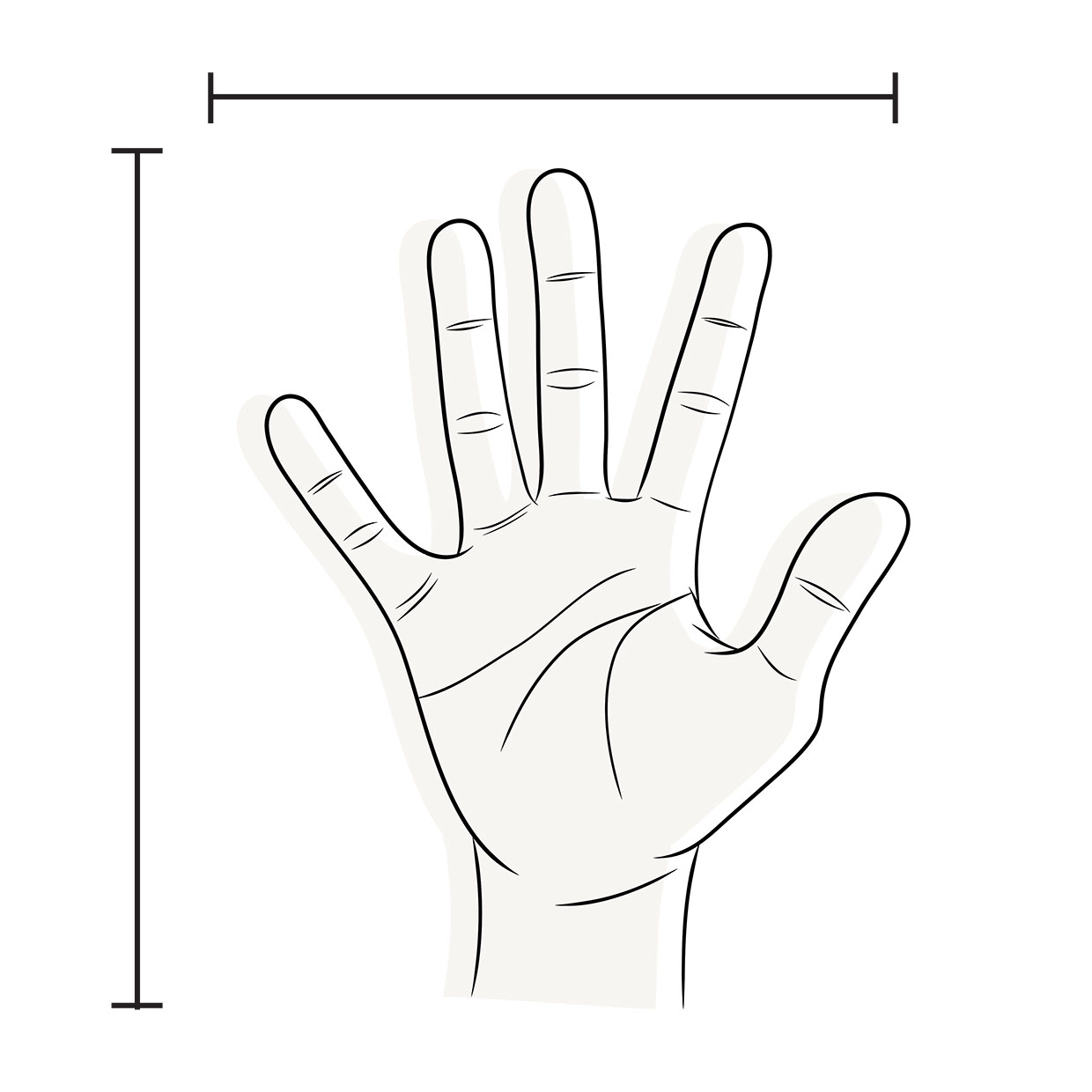 measure your hand from bottom of palm to tip of finger