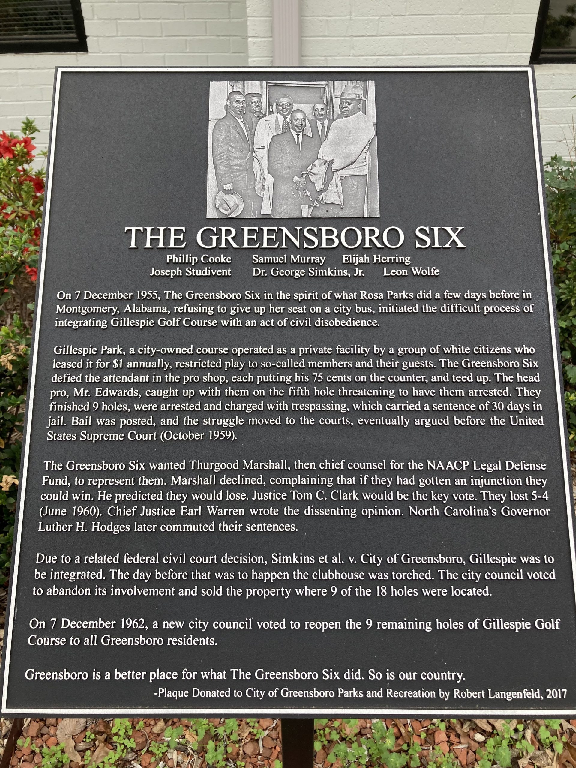 The Greensboro Six plaque